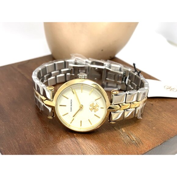 Tory Burch Women's Watch TBW2044 Kira Quartz Cream Dial Two Tone Steel 30mm - Picture 8 of 14